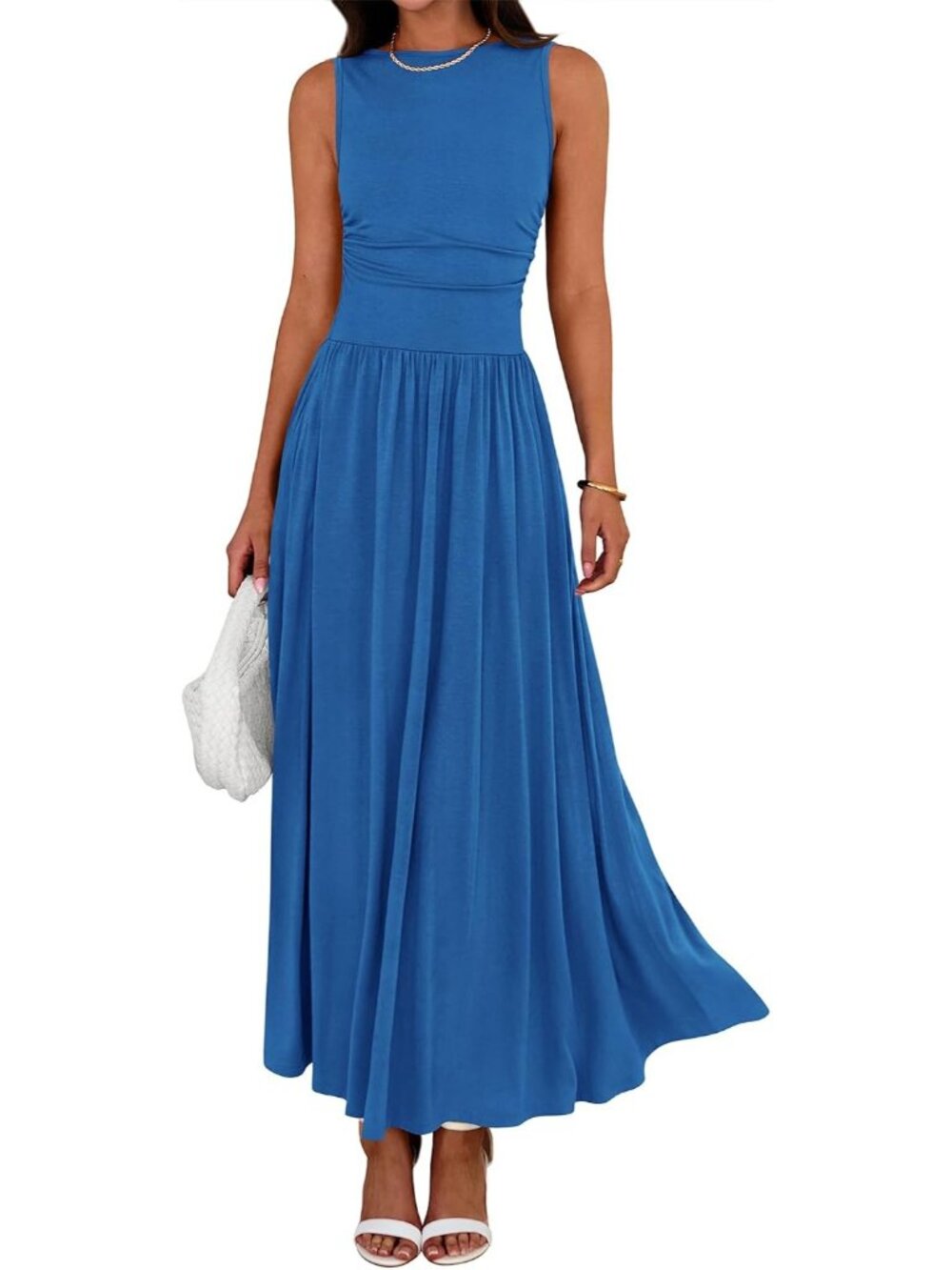 Women's Blue Summer Crewneck High Waisted Sleeveless Casual Long Maxi Dresses